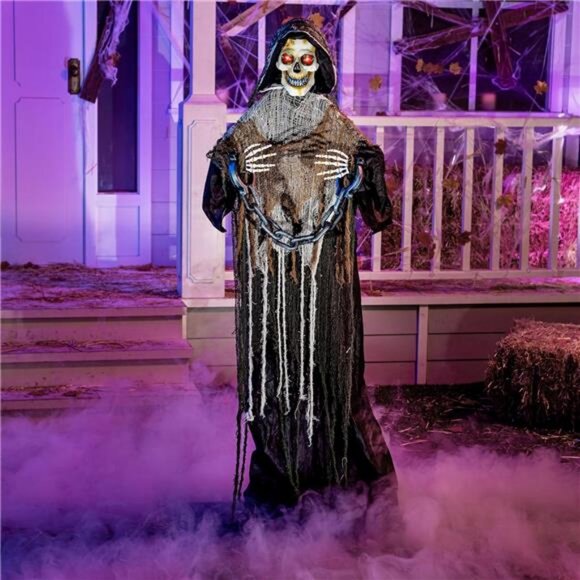 67" Halloween Decorations Outdoor Life Size Animatronics Grim Reaper with Chain - Picture 1 of 7